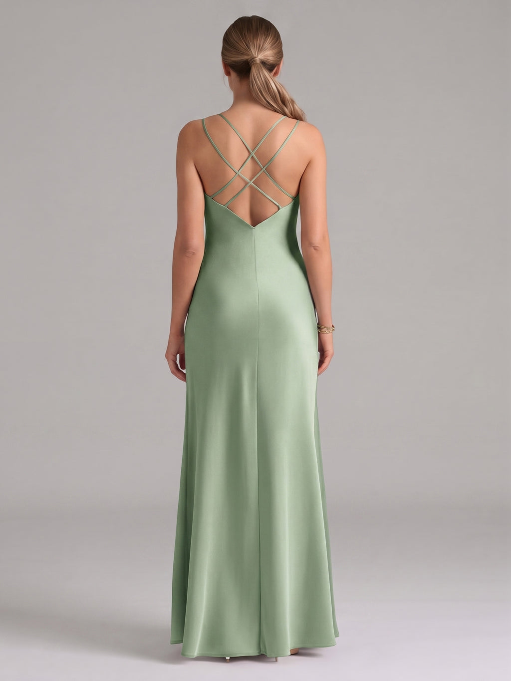 Sexy Dusty Sage Satin Mermaid Sweetheart Backless Ankle-Length Bridesmaid Dress