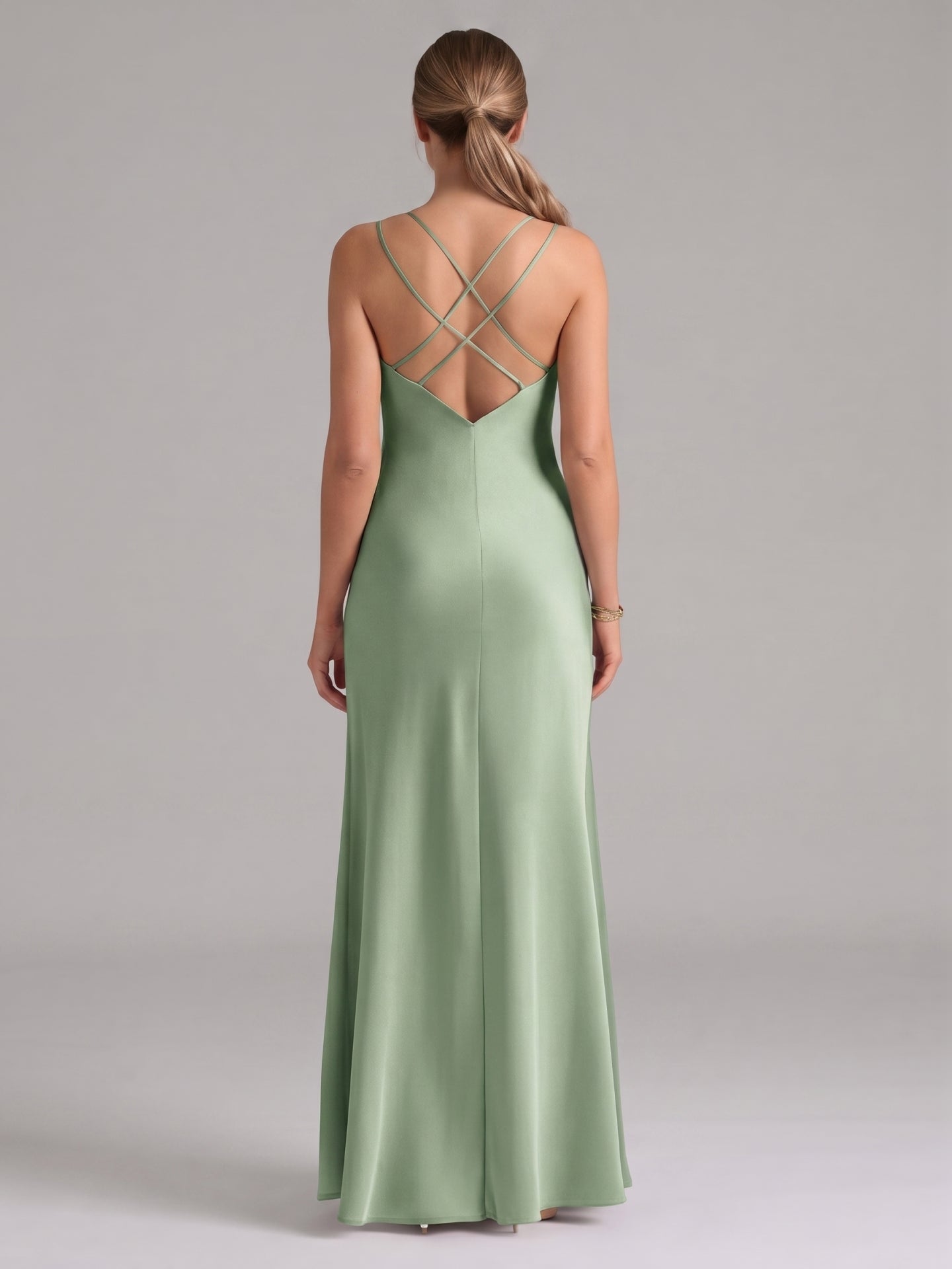 Sexy Dusty Sage Satin Mermaid Sweetheart Backless Ankle-Length Bridesmaid Dress