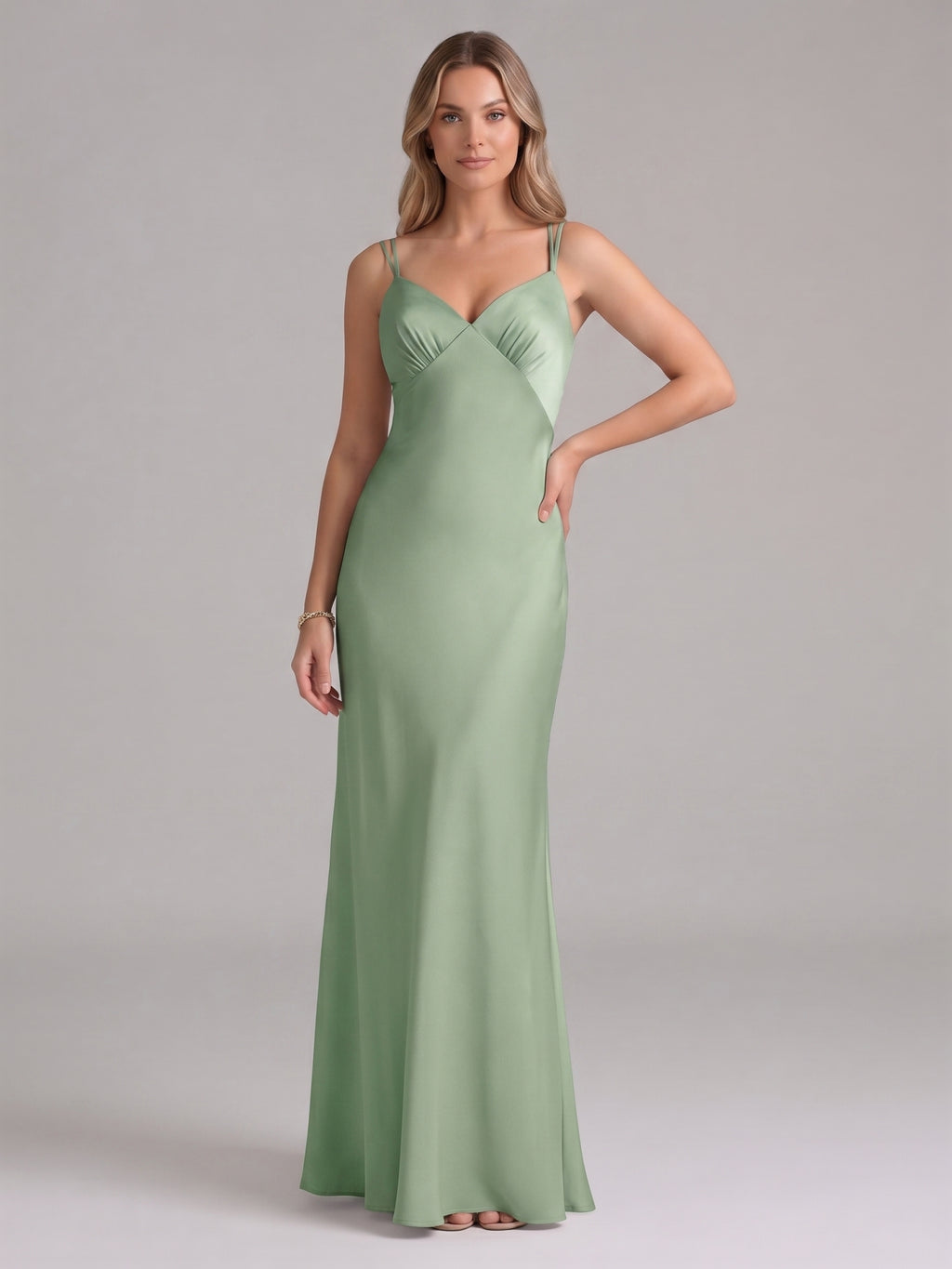 Sexy Dusty Sage Satin Mermaid Sweetheart Backless Ankle-Length Bridesmaid Dress