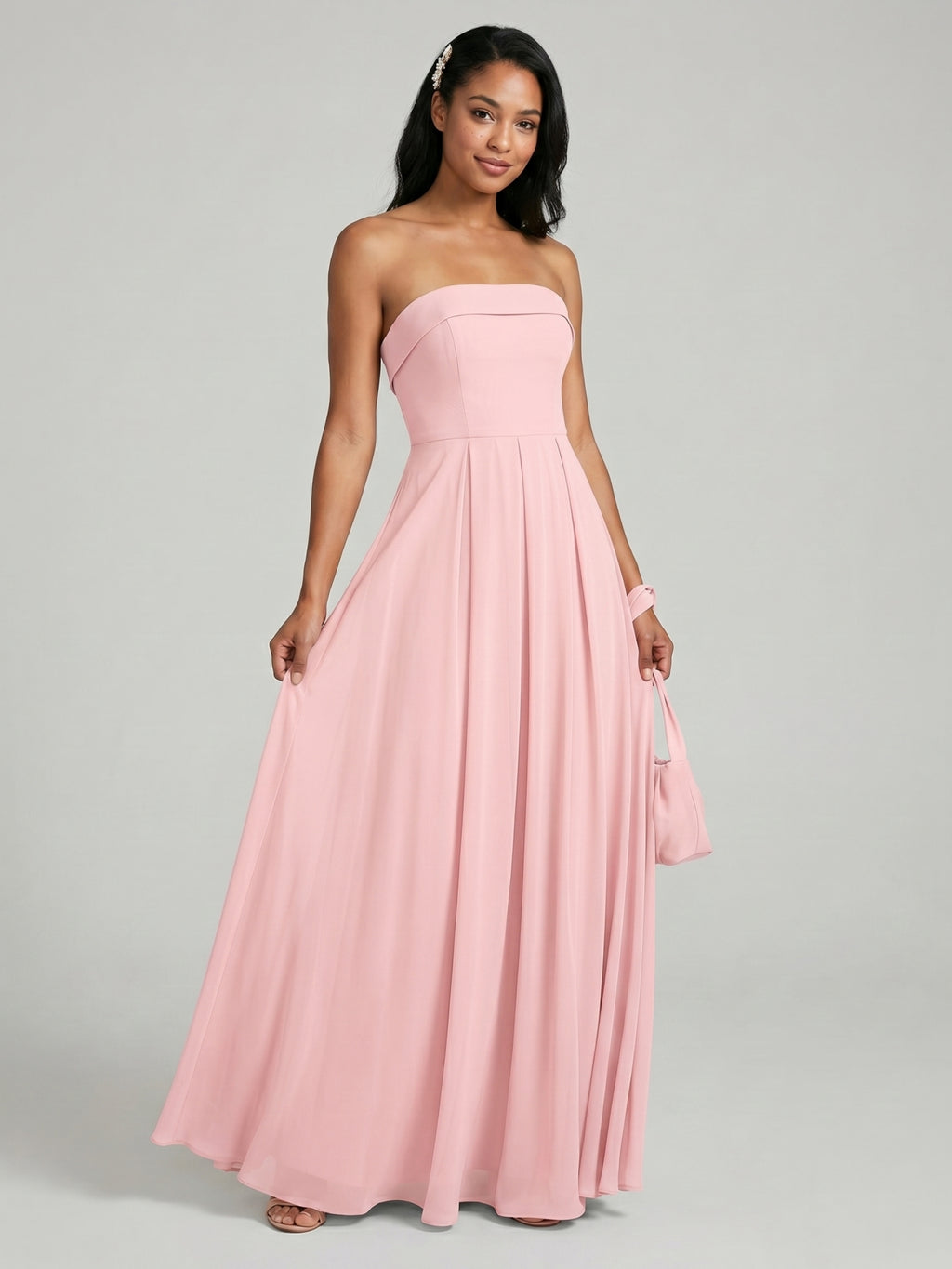 Sexy Petal Chiffon A-Line Off-the-Shoulder Backless Ankle-Length Bridesmaid Dress