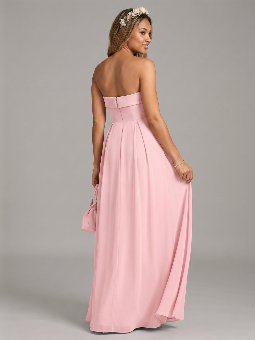 Sexy Petal Chiffon A-Line Off-the-Shoulder Backless Ankle-Length Bridesmaid Dress