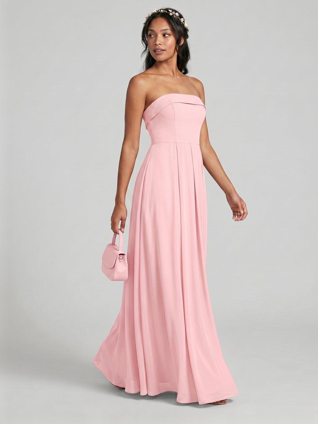 Sexy Petal Chiffon A-Line Off-the-Shoulder Backless Ankle-Length Bridesmaid Dress