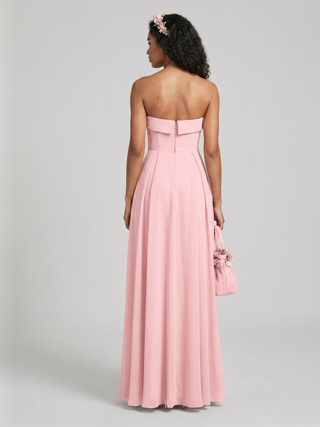 Sexy Petal Chiffon A-Line Off-the-Shoulder Backless Ankle-Length Bridesmaid Dress