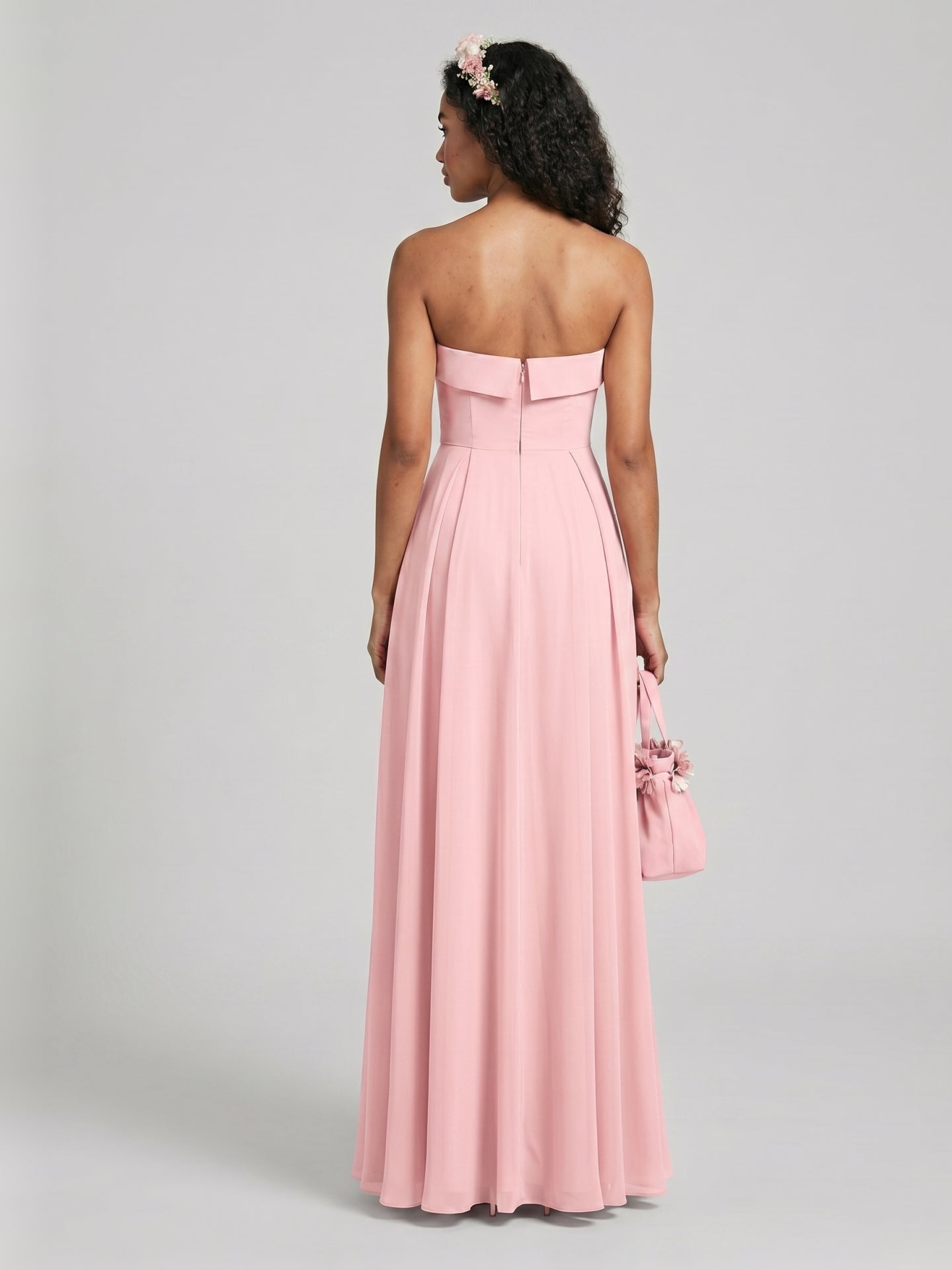 Sexy Petal Chiffon A-Line Off-the-Shoulder Backless Ankle-Length Bridesmaid Dress