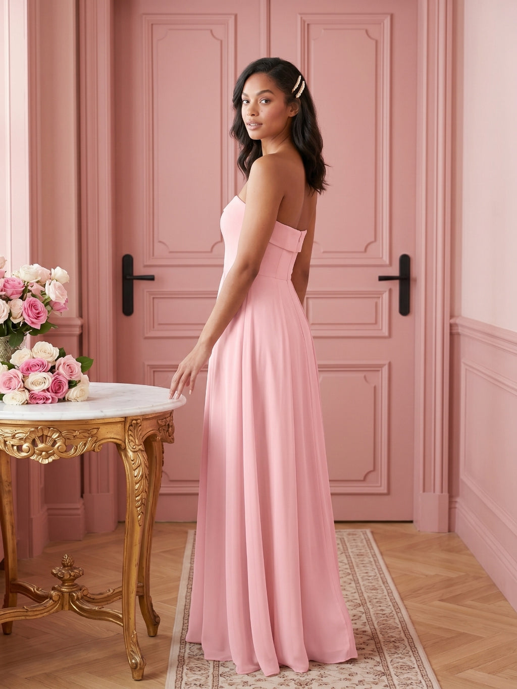 Sexy Petal Chiffon A-Line Off-the-Shoulder Backless Ankle-Length Bridesmaid Dress