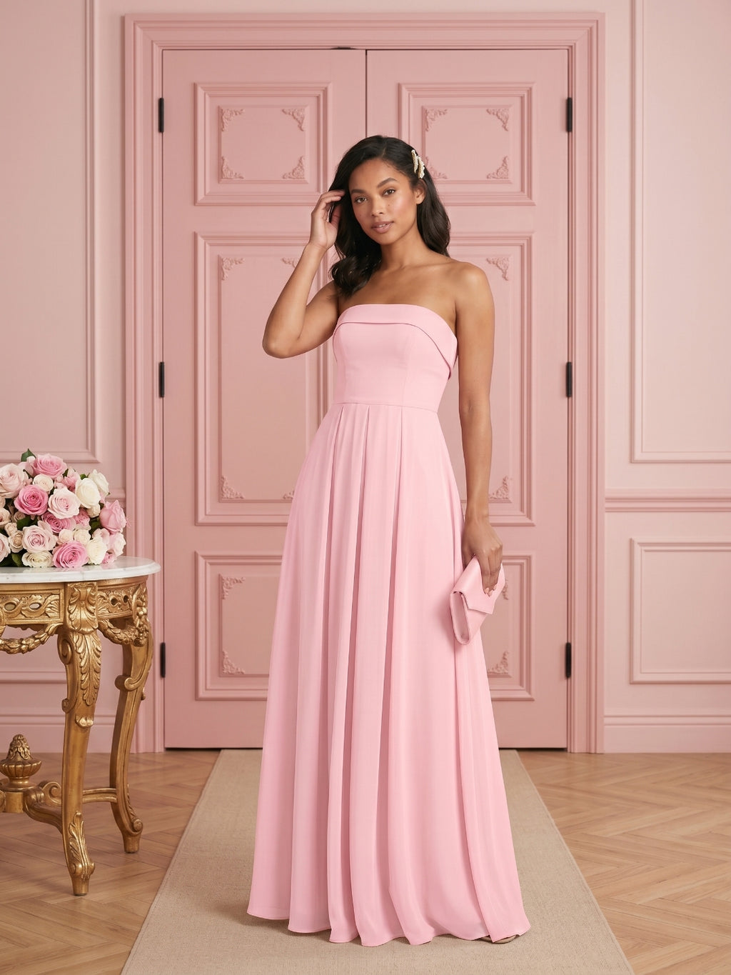 Sexy Petal Chiffon A-Line Off-the-Shoulder Backless Ankle-Length Bridesmaid Dress