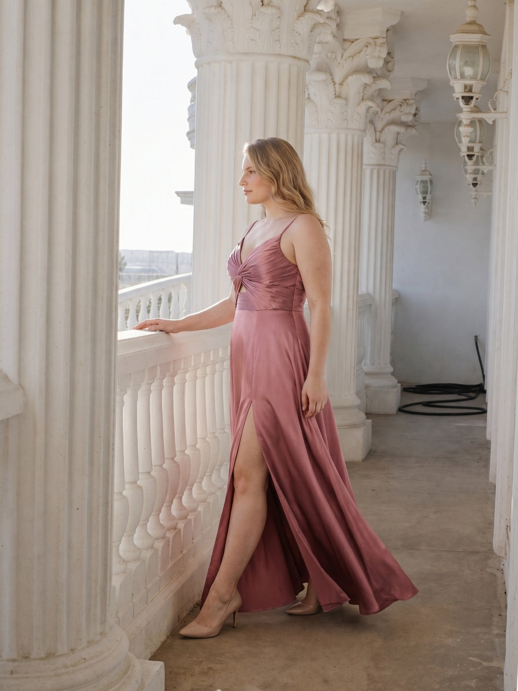 Sexy Rose Gold Satin A-Line V-Neck Back Zip with Beaded Details Ankle-Length Plus Size Bridesmaid Dress