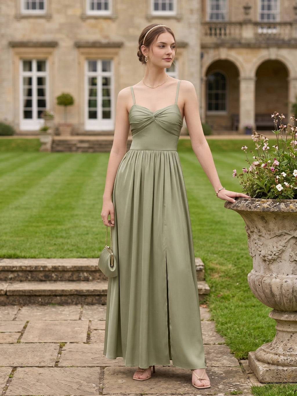 Sexy Sage Green Satin A-Line Sweetheart Neck Lace-up Ankle-Length Bridesmaid Dress