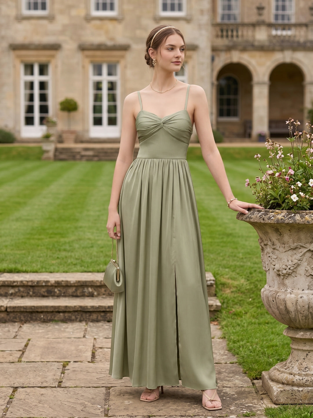Sexy Sage Green Satin A-Line Sweetheart Neck Lace-up Ankle-Length Bridesmaid Dress