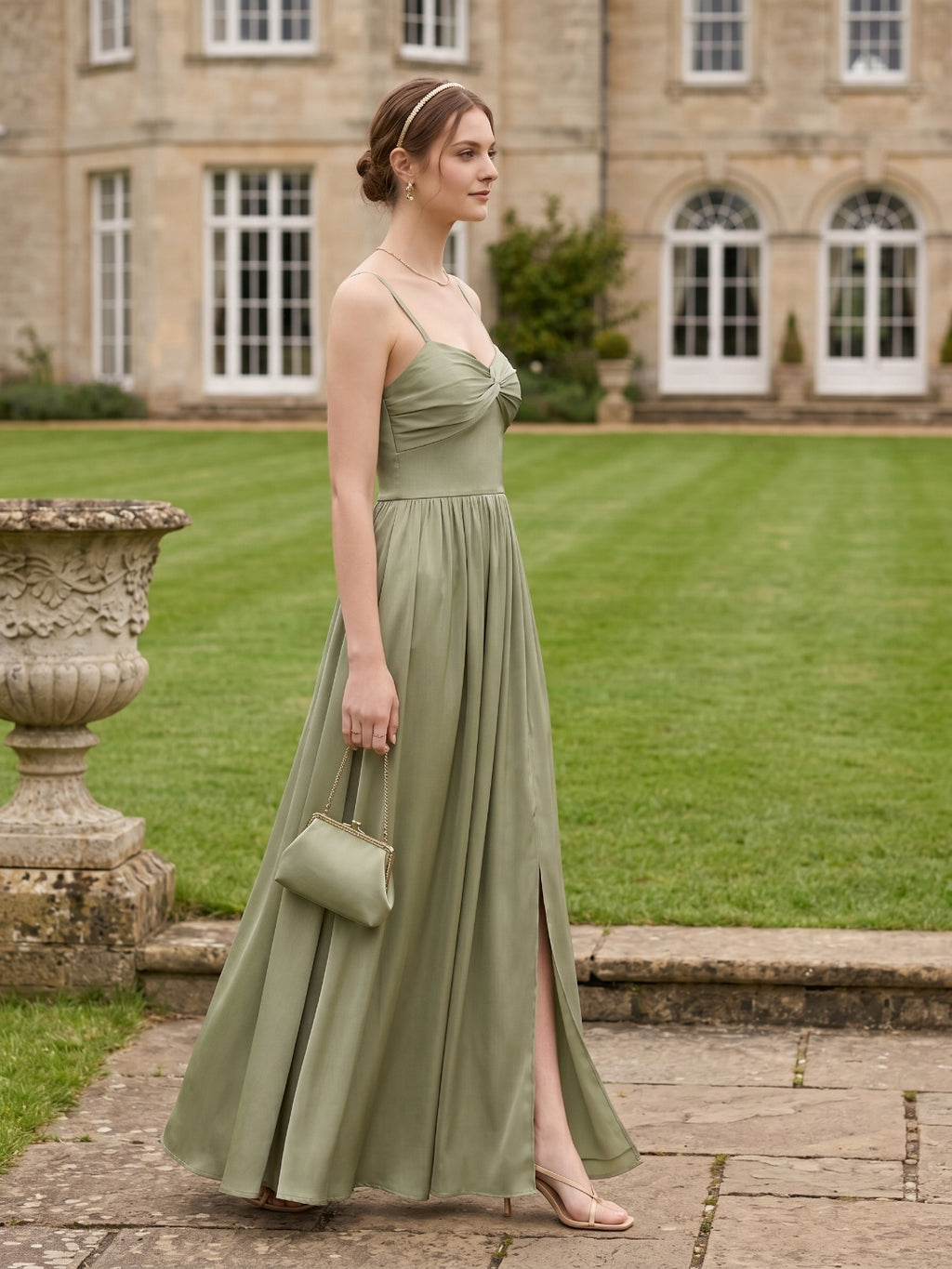Sexy Sage Green Satin A-Line Sweetheart Neck Lace-up Ankle-Length Bridesmaid Dress