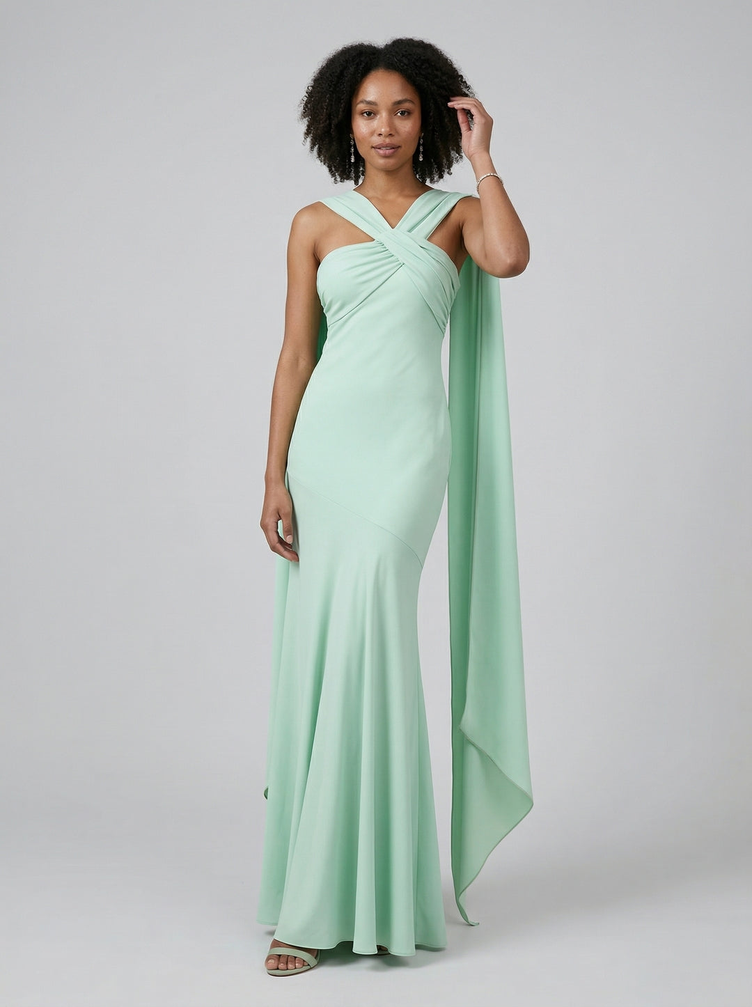 Sexy Mint Green Matte Satin Column Halter Neck Side Zip Ankle-Length Bridesmaid Dress