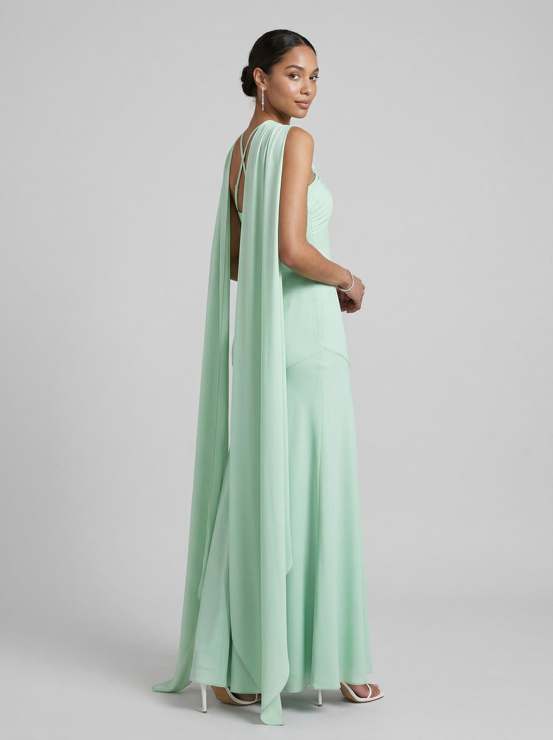 Sexy Mint Green Matte Satin Column Halter Neck Side Zip Ankle-Length Bridesmaid Dress