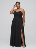 Black Chiffon A-Line Cowl Neck Criss-Cross Straps Ankle-Length Plus Size Bridesmaid Dress