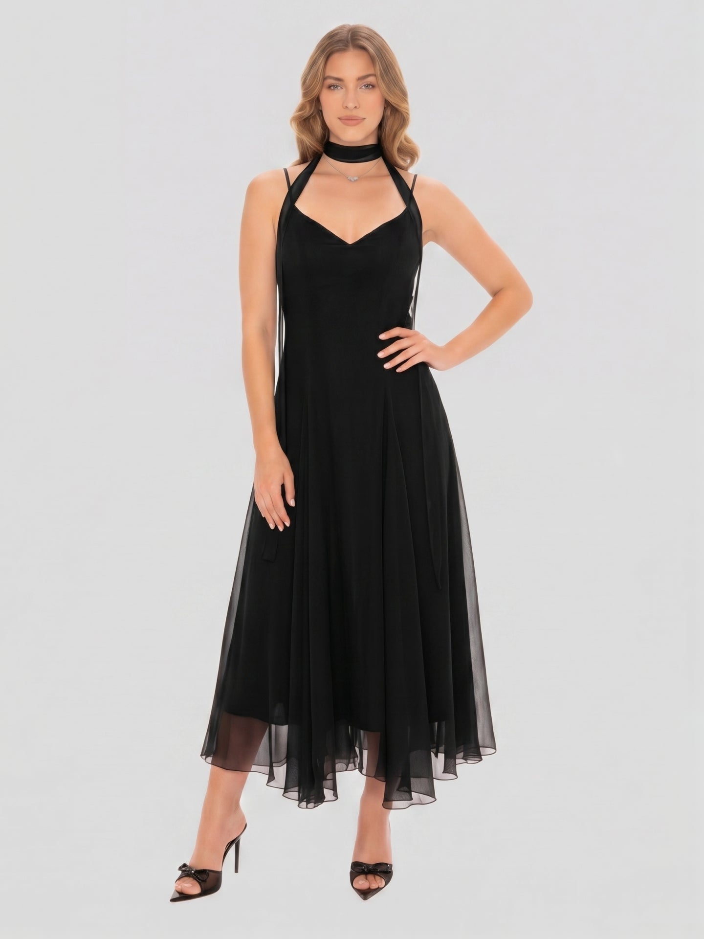 Simple Black Chiffon A-Line Sweetheart Ankle-Length Bridesmaid Dress