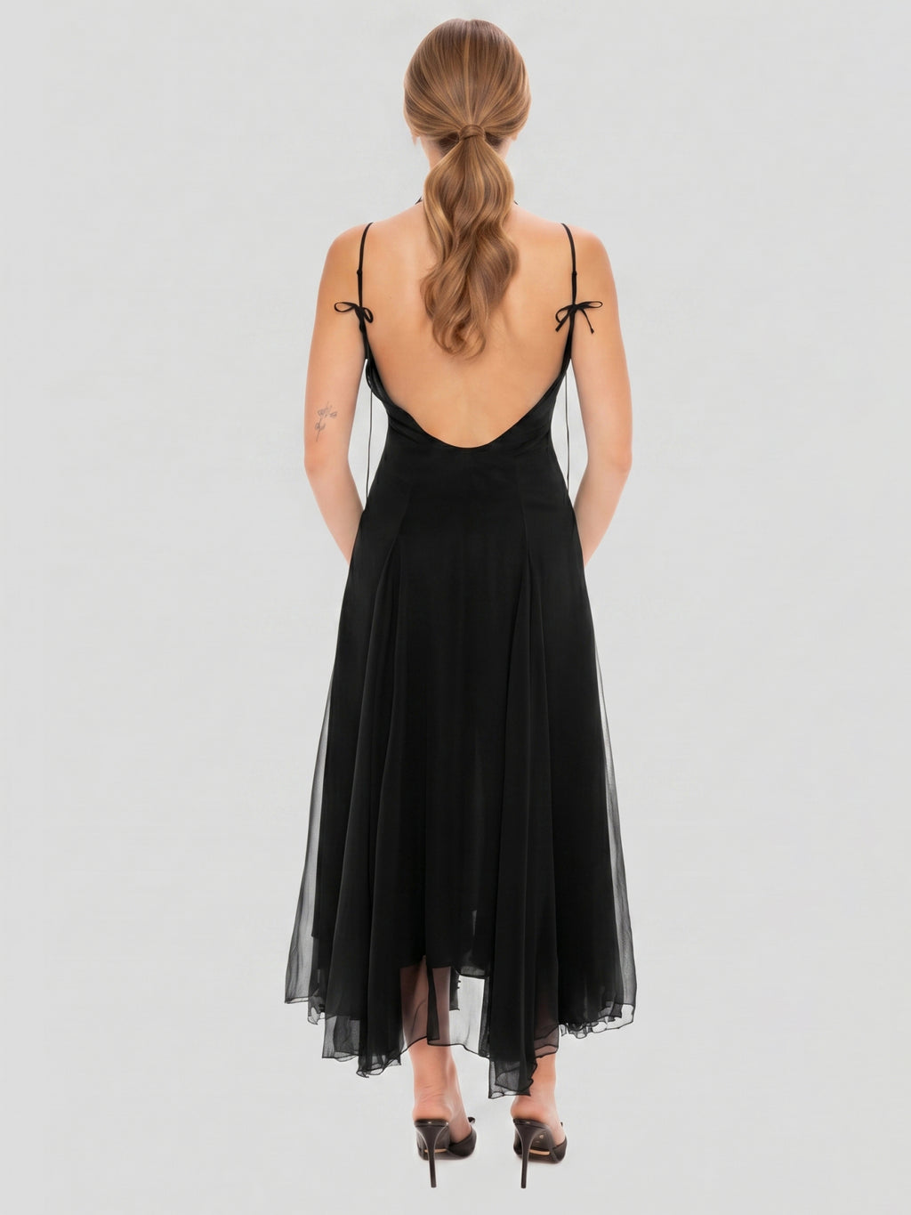 Simple Black Chiffon A-Line Sweetheart Ankle-Length Bridesmaid Dress
