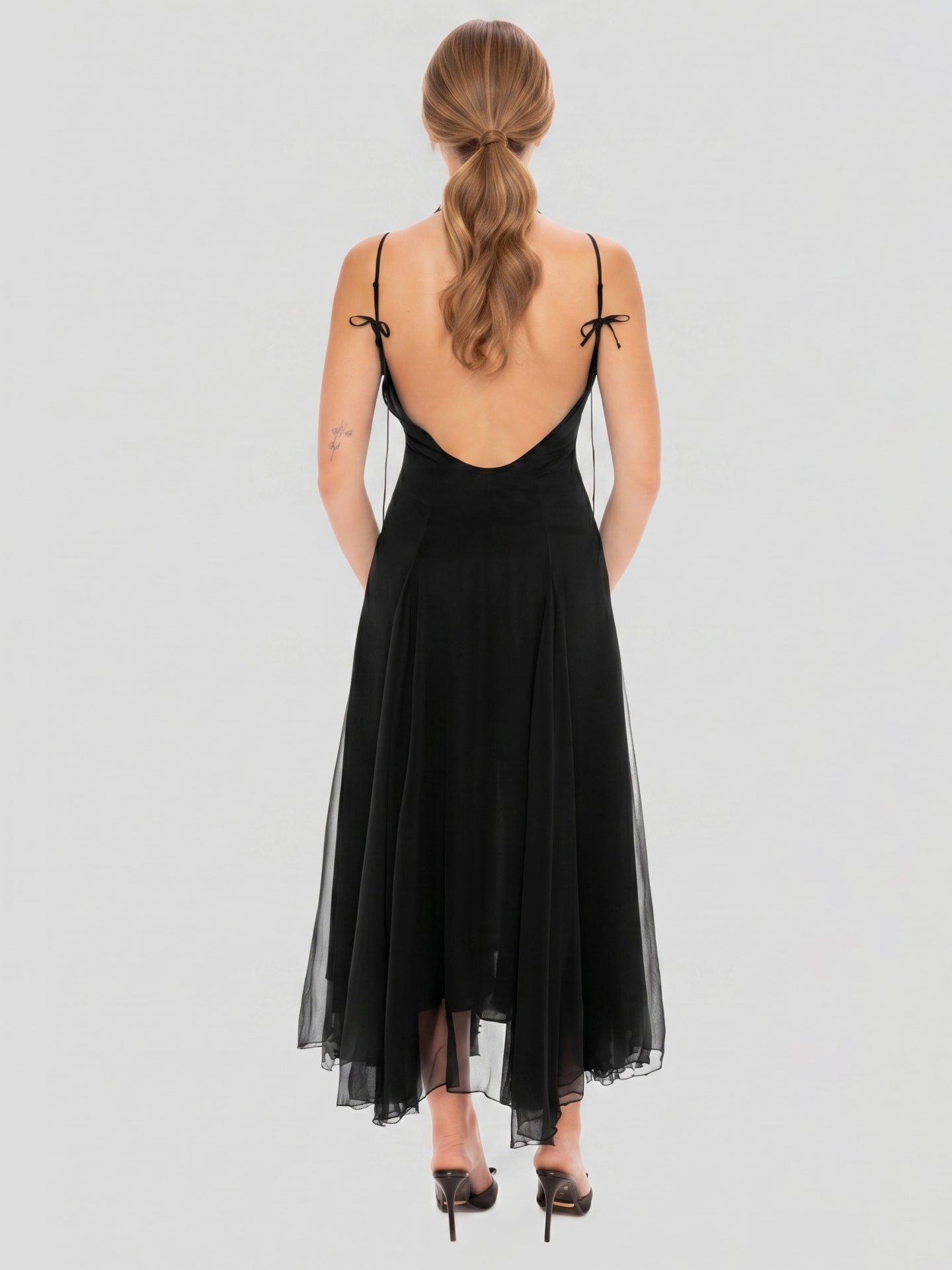 Simple Black Chiffon A-Line Sweetheart Ankle-Length Bridesmaid Dress