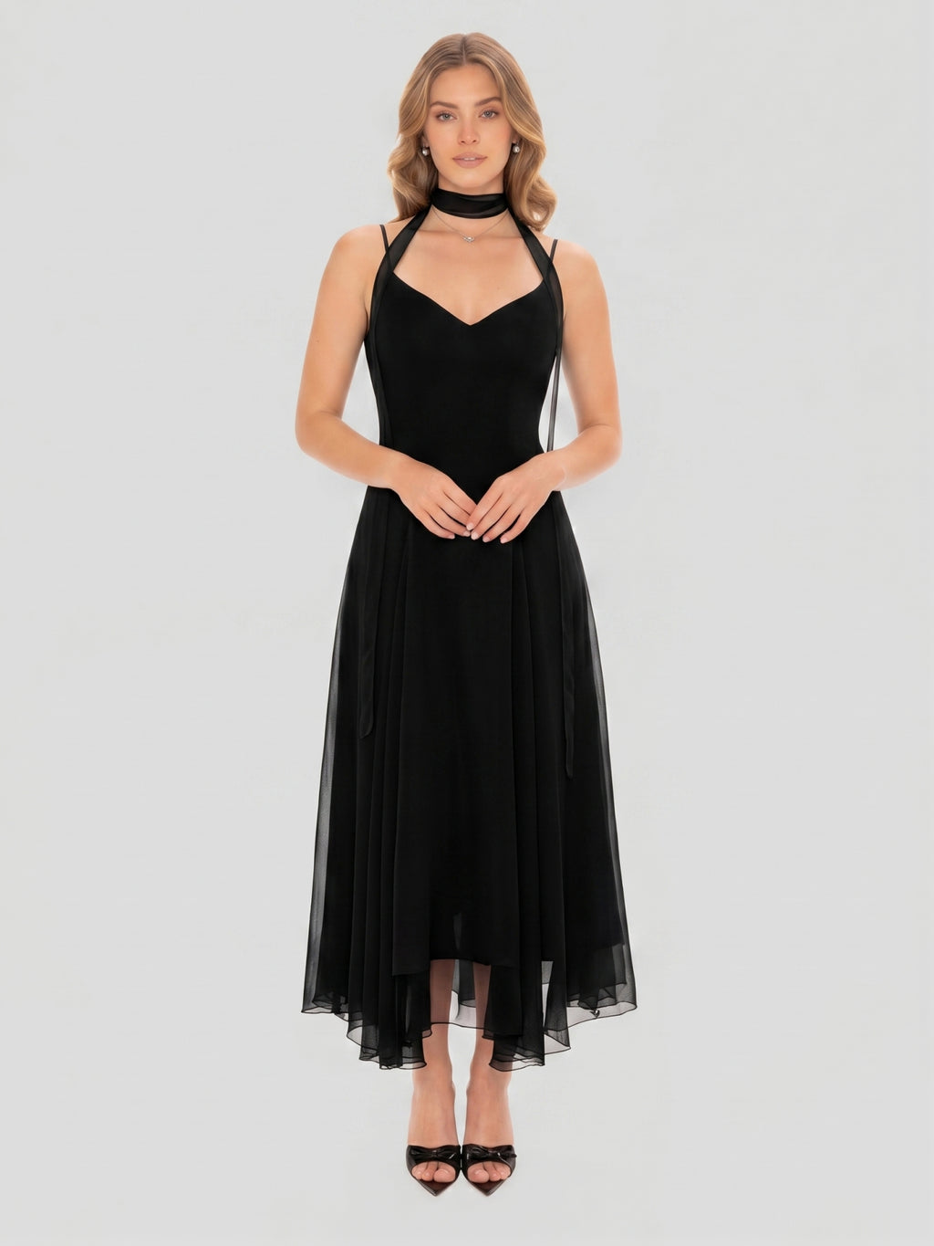 Simple Black Chiffon A-Line Sweetheart Ankle-Length Bridesmaid Dress