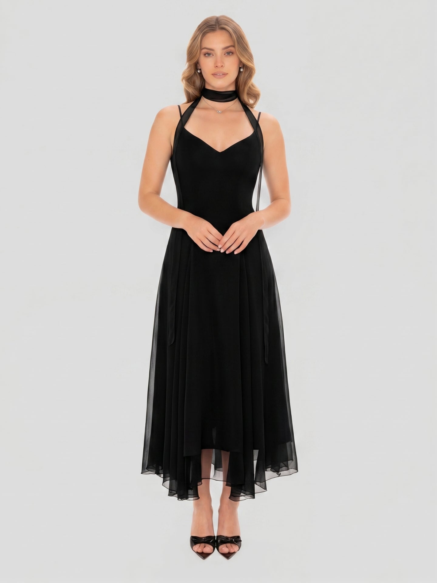 Simple Black Chiffon A-Line Sweetheart Ankle-Length Bridesmaid Dress