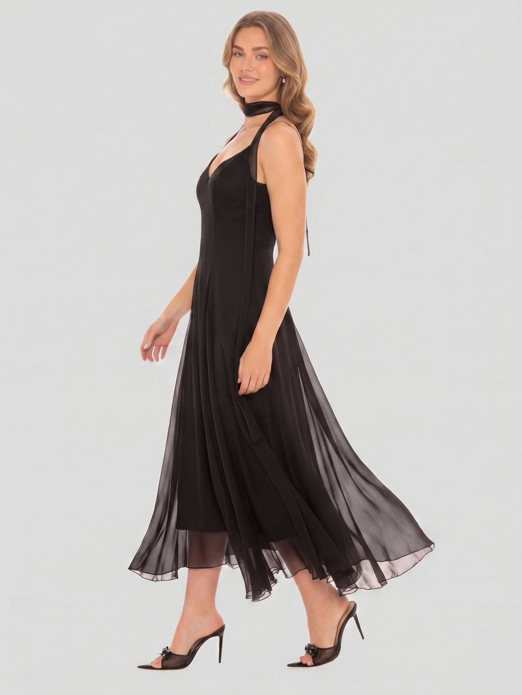 Simple Black Chiffon A-Line Sweetheart Ankle-Length Bridesmaid Dress