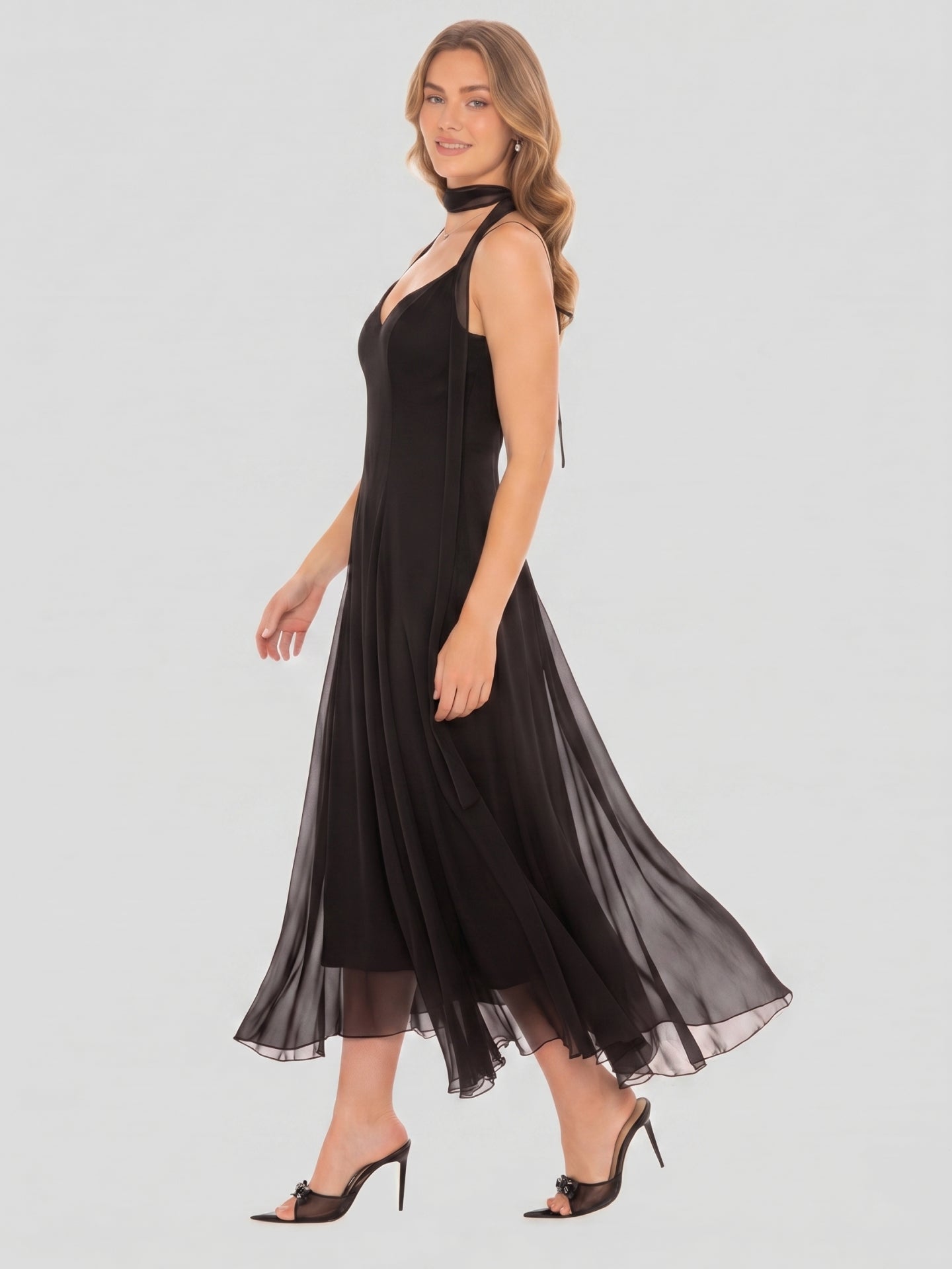 Simple Black Chiffon A-Line Sweetheart Ankle-Length Bridesmaid Dress