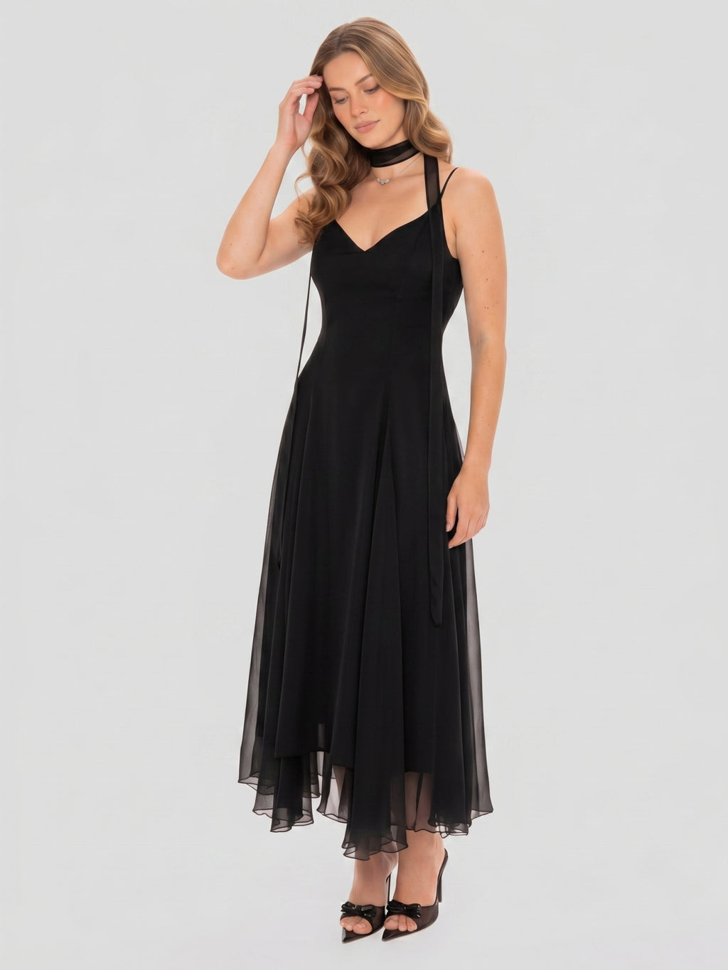 Simple Black Chiffon A-Line Sweetheart Ankle-Length Bridesmaid Dress
