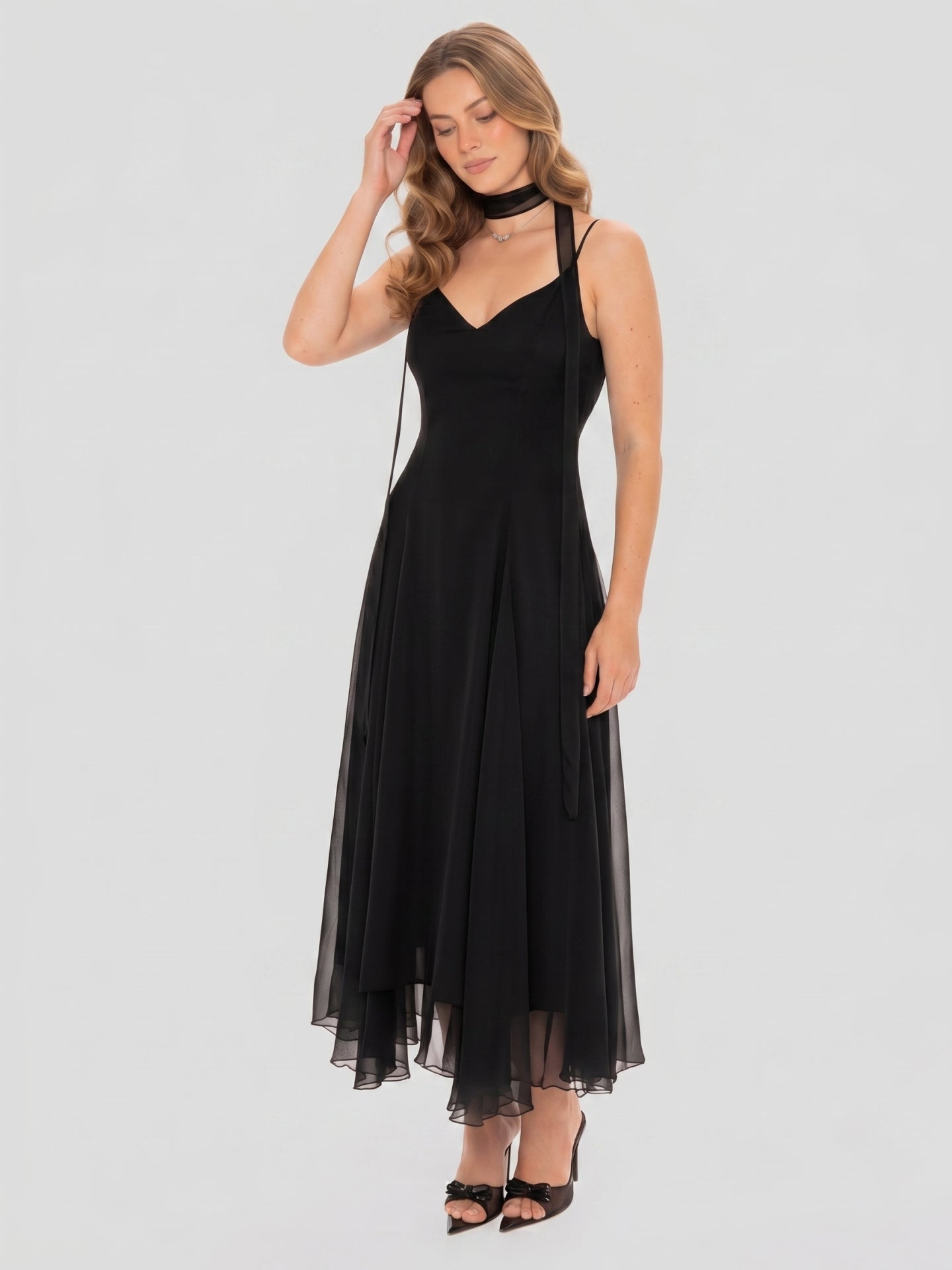 Simple Black Chiffon A-Line Sweetheart Ankle-Length Bridesmaid Dress