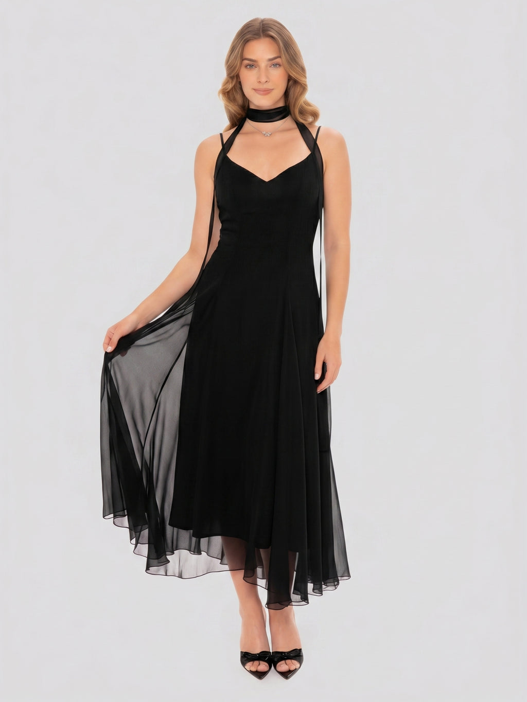 Simple Black Chiffon A-Line Sweetheart Ankle-Length Bridesmaid Dress