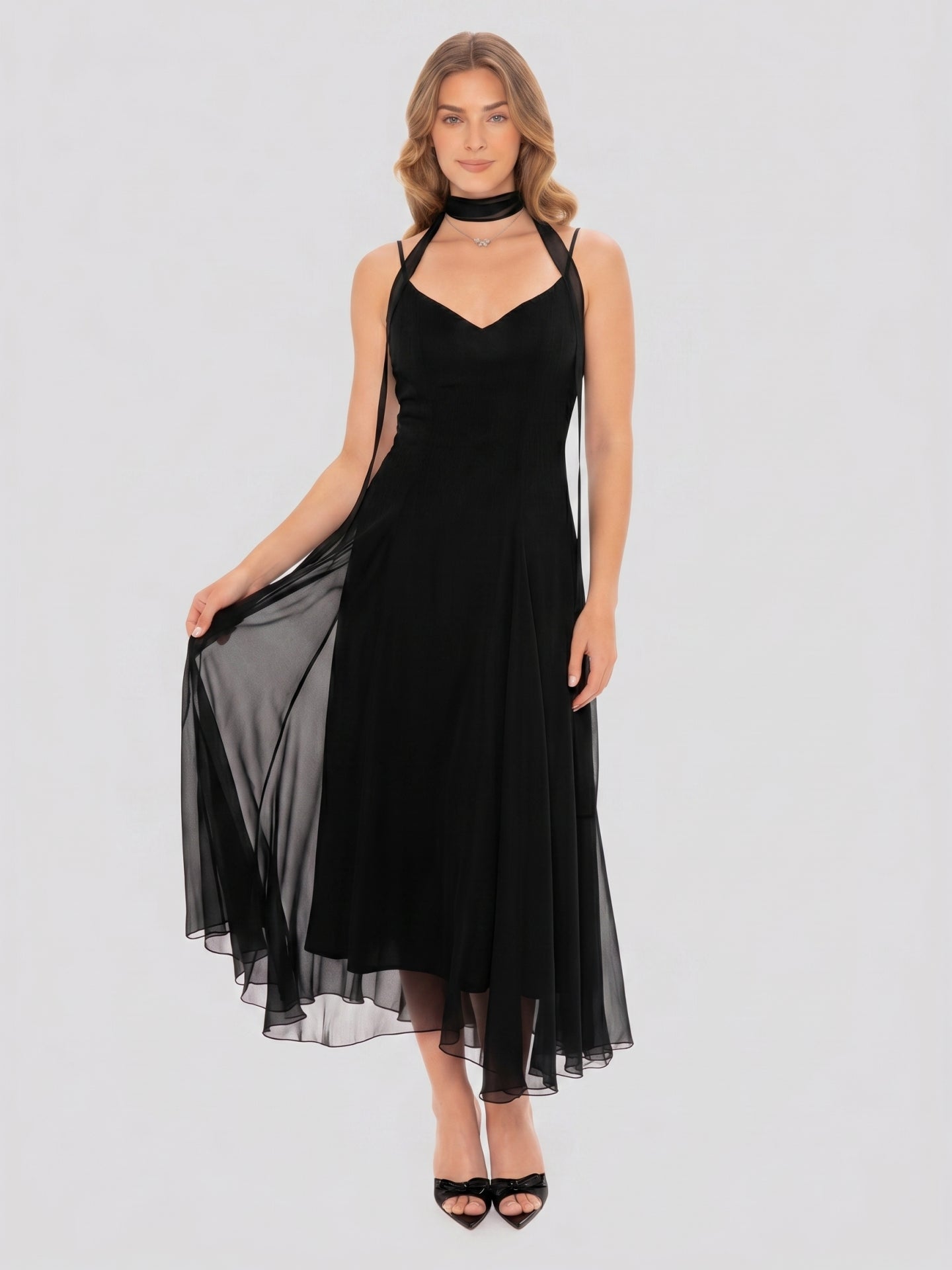 Simple Black Chiffon A-Line Sweetheart Ankle-Length Bridesmaid Dress