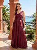 Simple Cabernet Satin Empire V-Neck V-Back Ankle-Length Plus Size Bridesmaid Dress