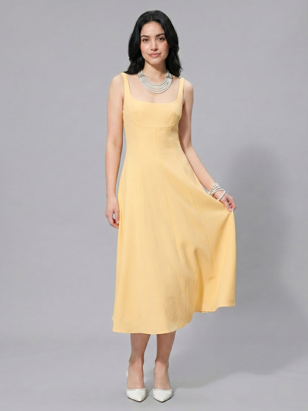 Simple Chiffon A-Line Square Neck Tea-Length Bridesmaid Dress