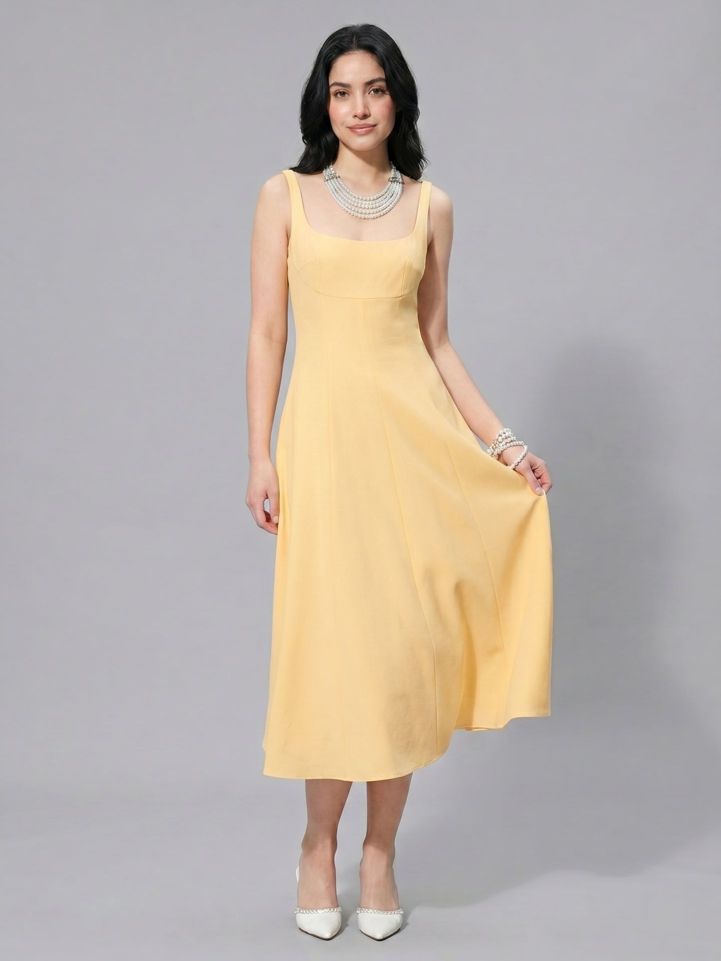 Simple Chiffon A-Line Square Neck Tea-Length Bridesmaid Dress