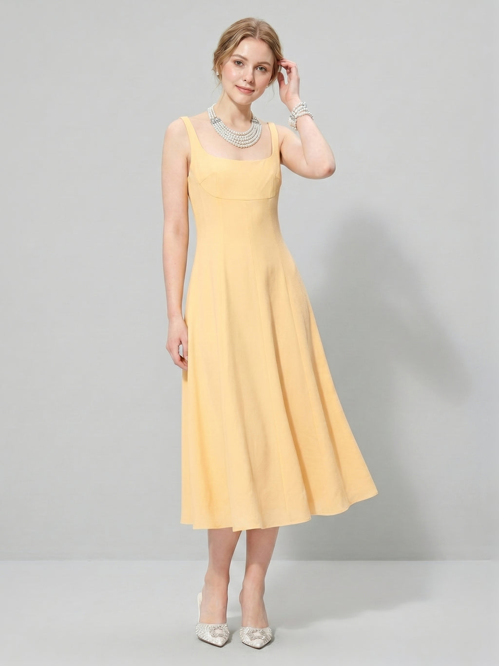 Simple Chiffon A-Line Square Neck Tea-Length Bridesmaid Dress