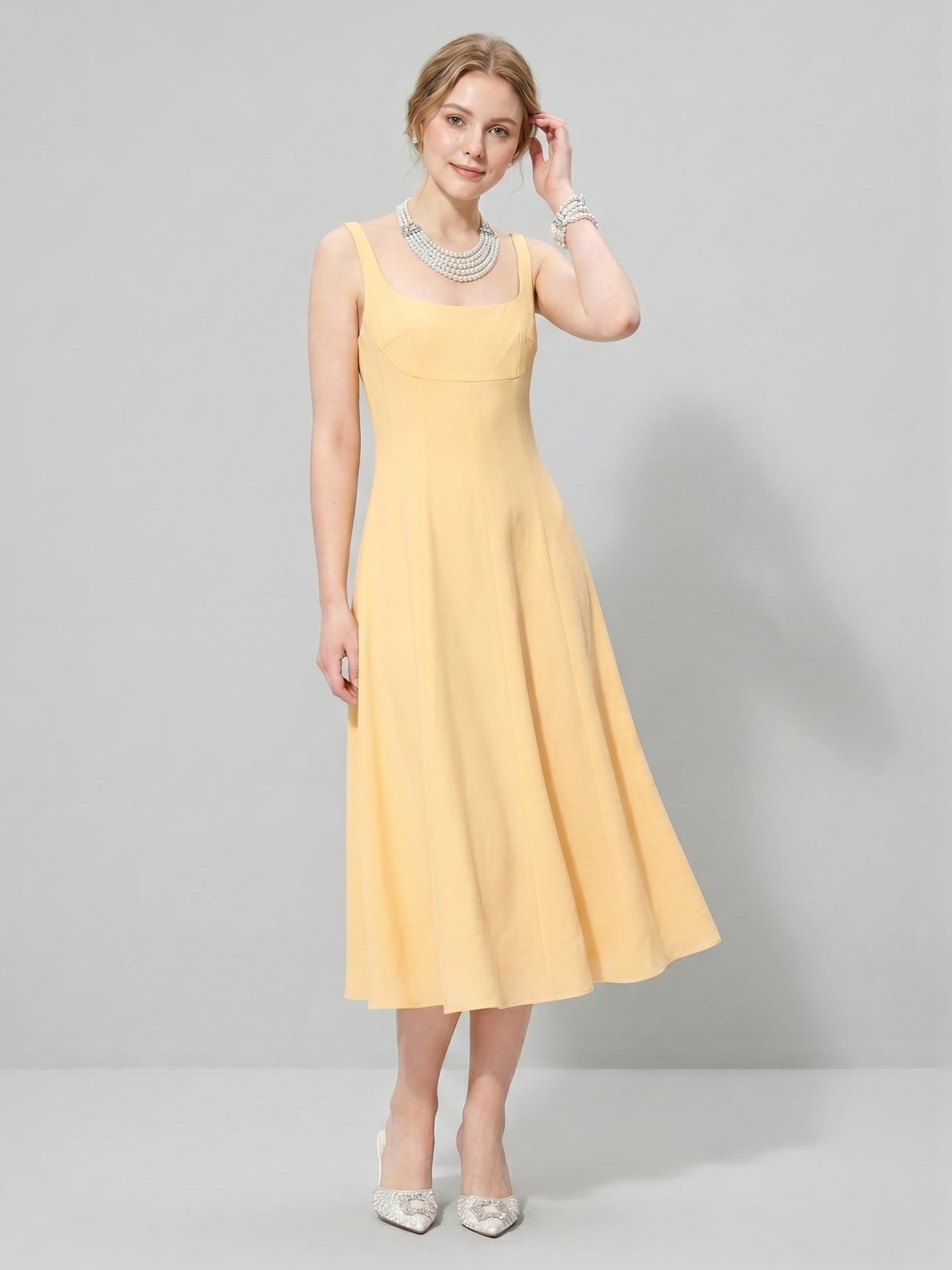 Simple Chiffon A-Line Square Neck Tea-Length Bridesmaid Dress