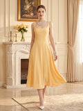 Simple Chiffon A-Line Square Neck Tea-Length Bridesmaid Dress