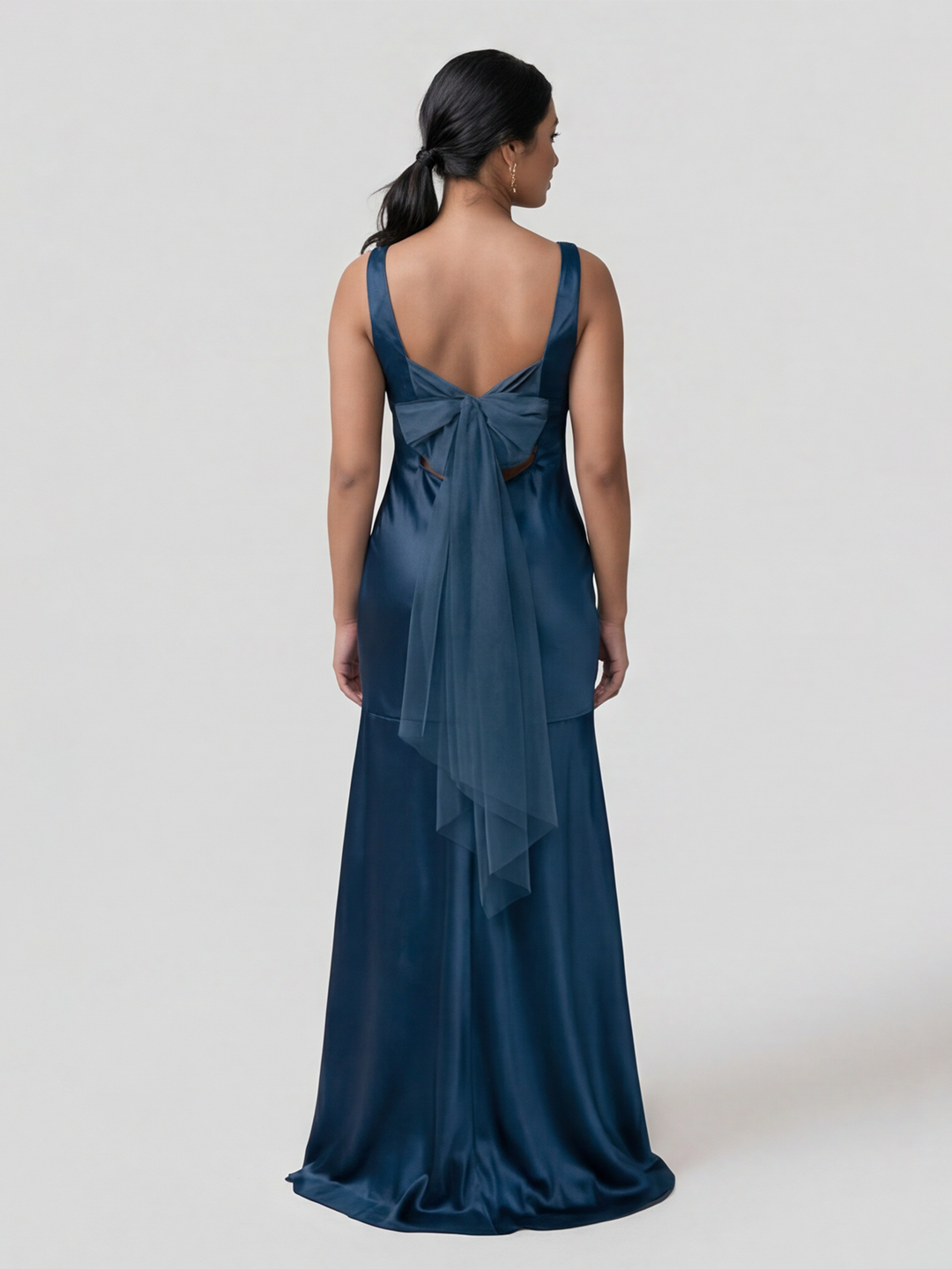 Simple Deep Sea Satin Trumpet Bridesmaid Dress