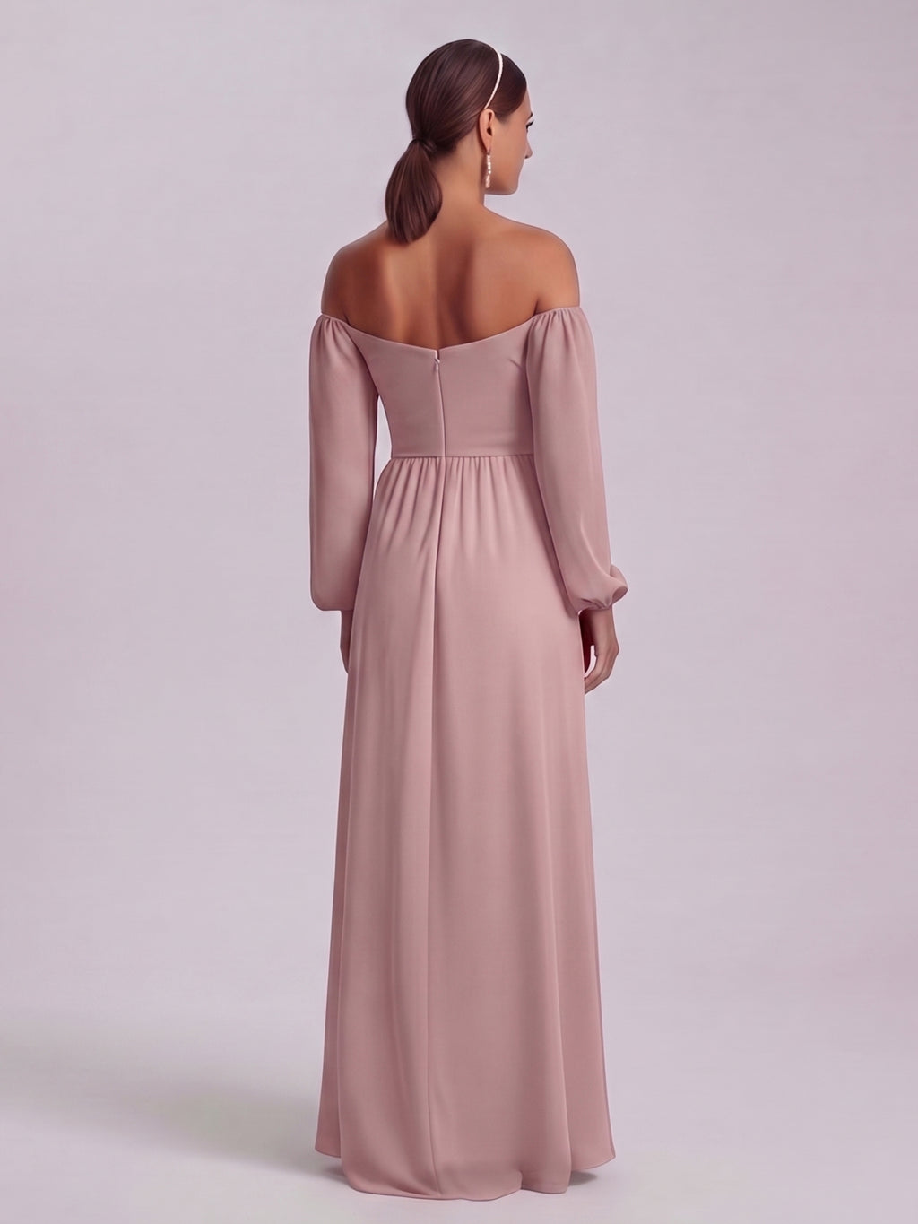 Simple Dusty Rose Chiffon A-Line Straight Neck Back Zip Ankle-Length Bridesmaid Dress
