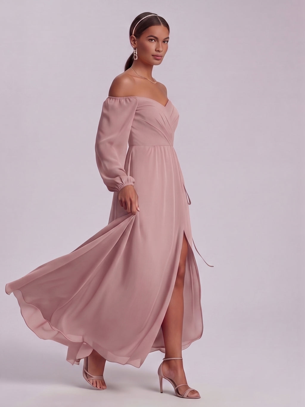 Simple Dusty Rose Chiffon A-Line Straight Neck Back Zip Ankle-Length Bridesmaid Dress