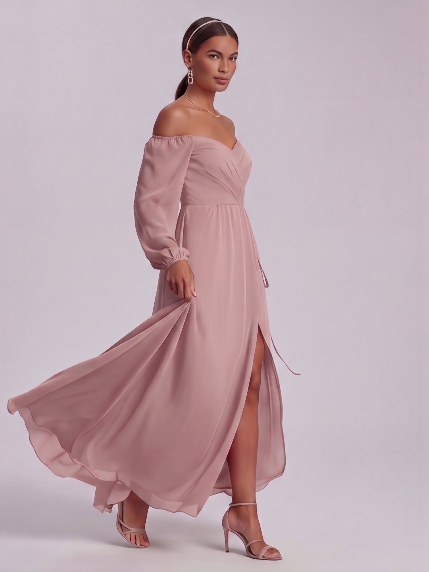 Simple Dusty Rose Chiffon A-Line Straight Neck Back Zip Ankle-Length Bridesmaid Dress