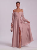 Simple Dusty Rose Chiffon A-Line Straight Neck Back Zip Ankle-Length Bridesmaid Dress