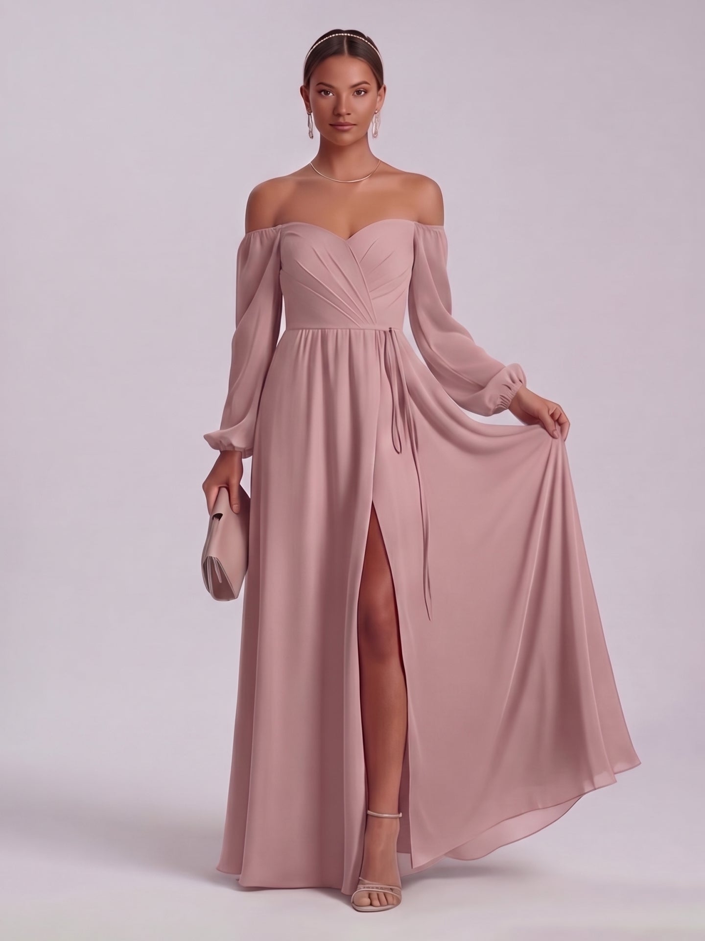 Simple Dusty Rose Chiffon A-Line Straight Neck Back Zip Ankle-Length Bridesmaid Dress
