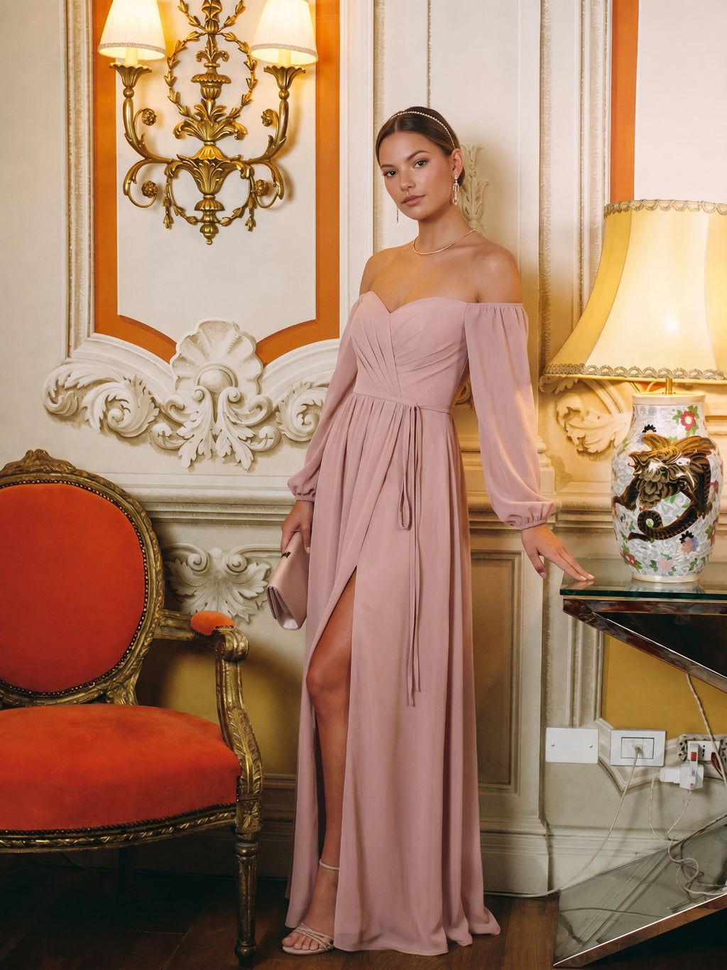 Simple Dusty Rose Chiffon A-Line Straight Neck Back Zip Ankle-Length Bridesmaid Dress