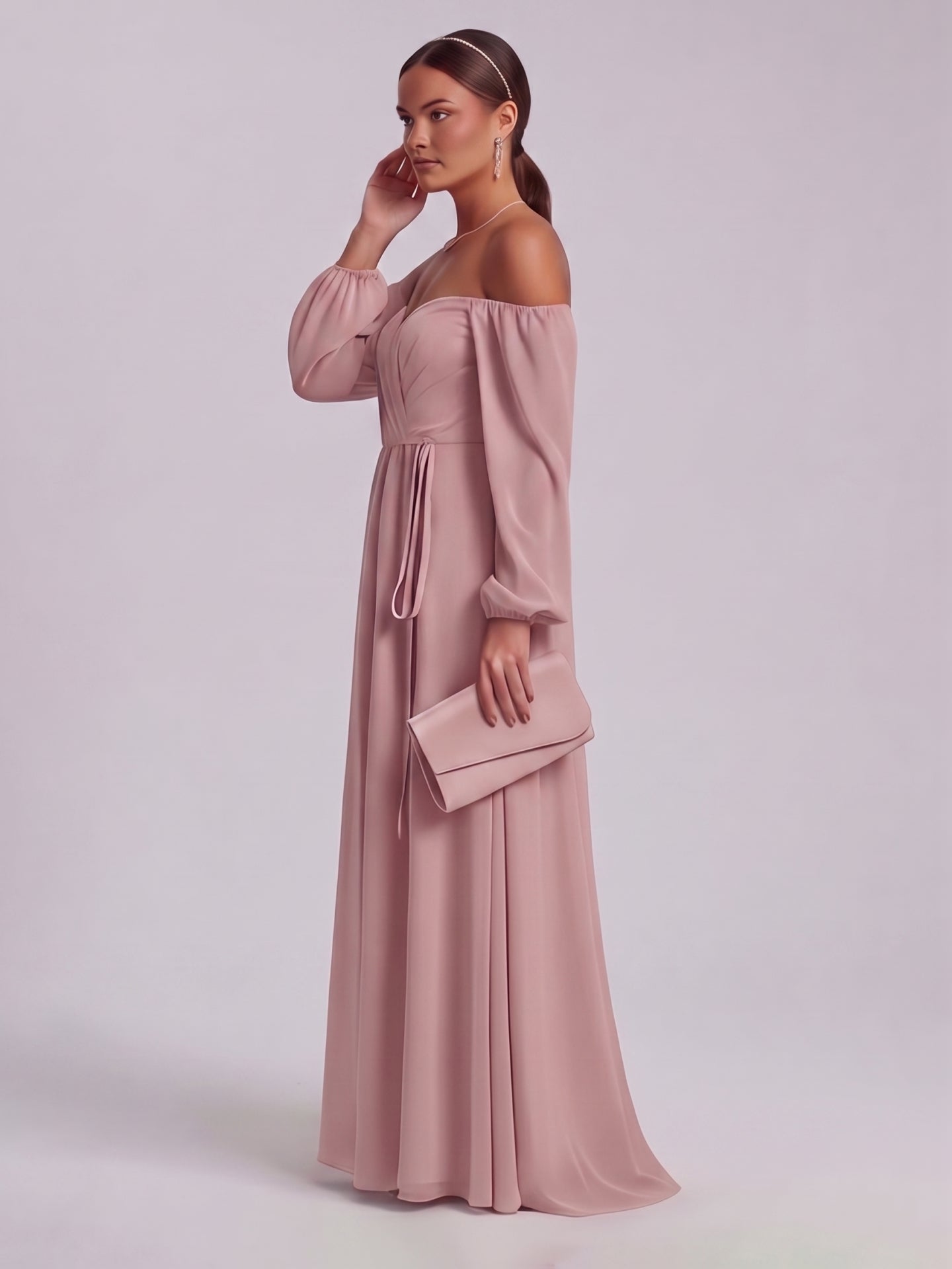 Simple Dusty Rose Chiffon A-Line Straight Neck Back Zip Ankle-Length Bridesmaid Dress