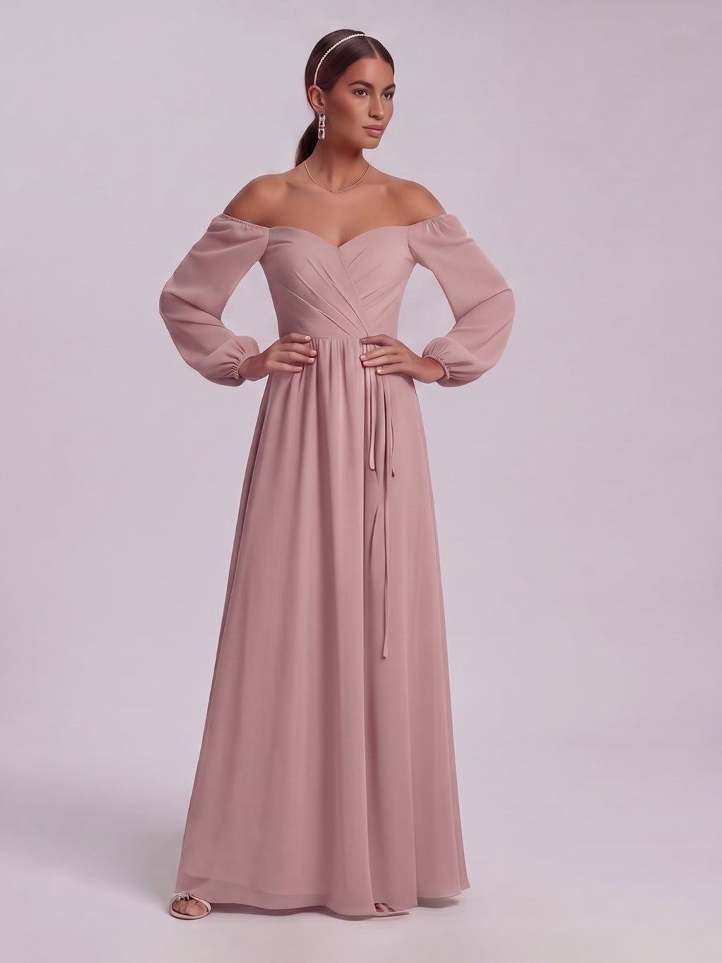 Simple Dusty Rose Chiffon A-Line Straight Neck Back Zip Ankle-Length Bridesmaid Dress