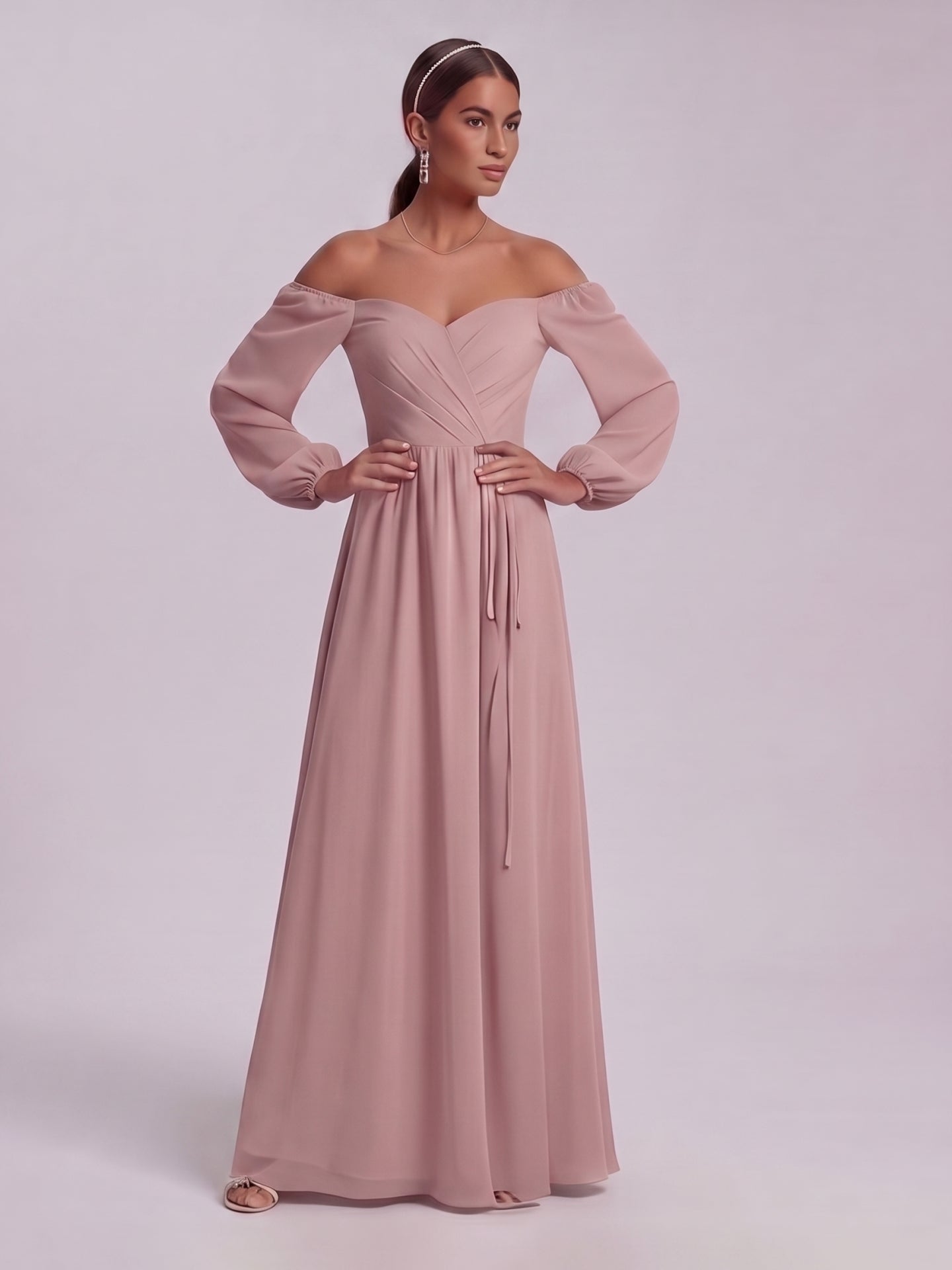 Simple Dusty Rose Chiffon A-Line Straight Neck Back Zip Ankle-Length Bridesmaid Dress