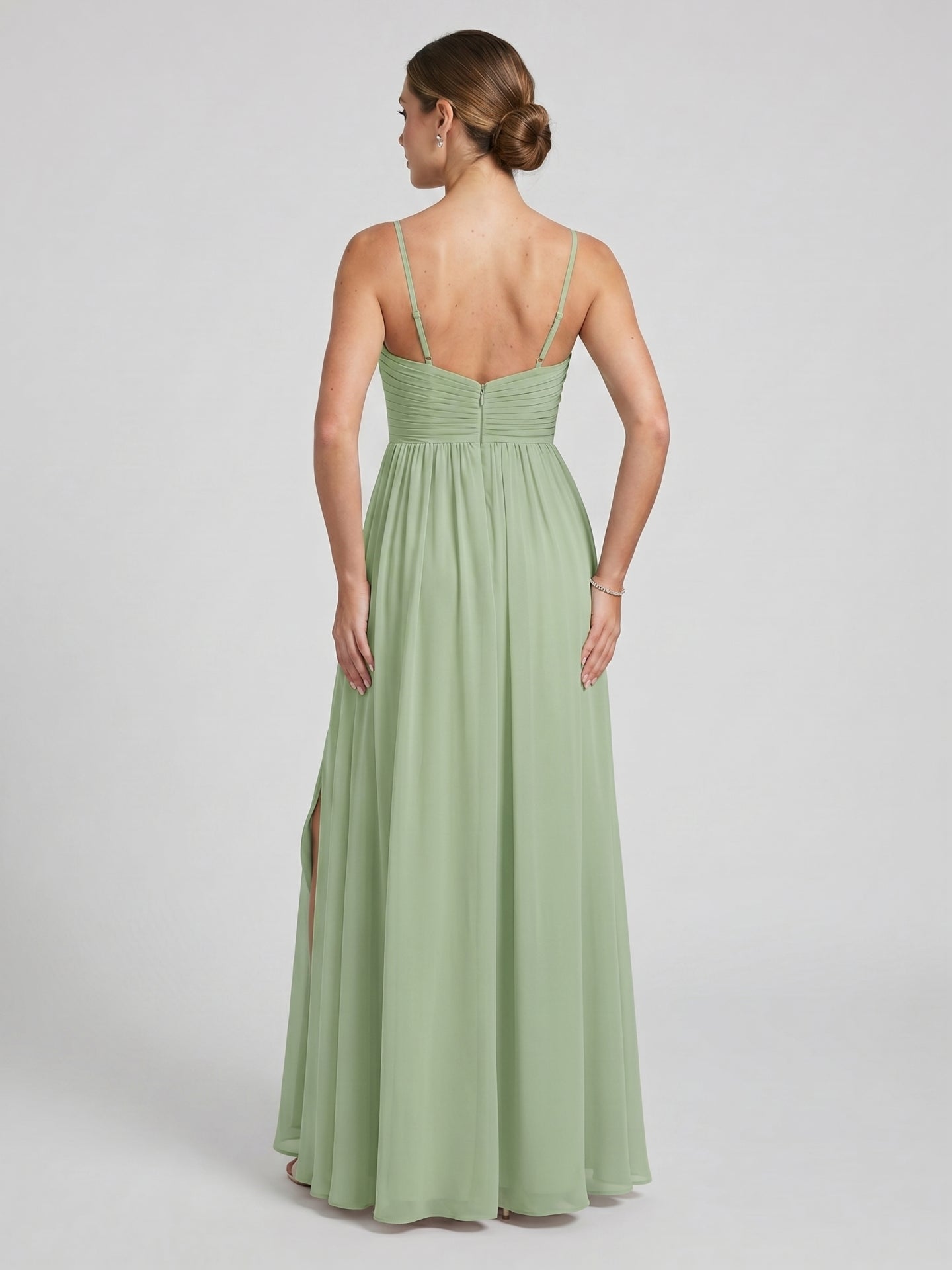 Simple Dusty Sage Chiffon A-Line Sweetheart Back Zip Ankle-Length Bridesmaid Dress