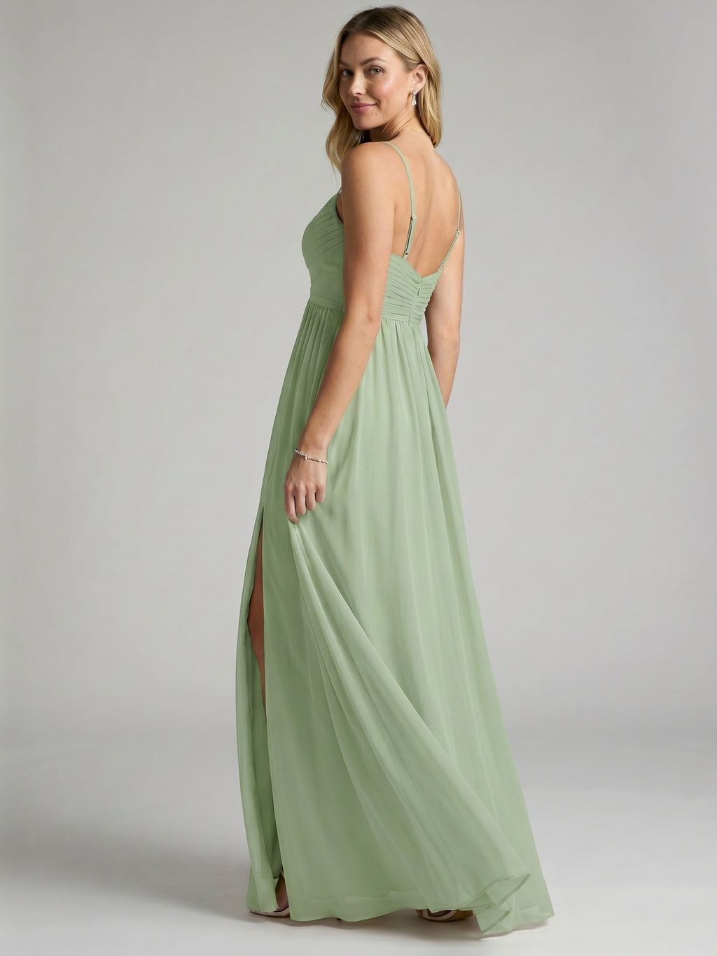 Simple Dusty Sage Chiffon A-Line Sweetheart Back Zip Ankle-Length Bridesmaid Dress