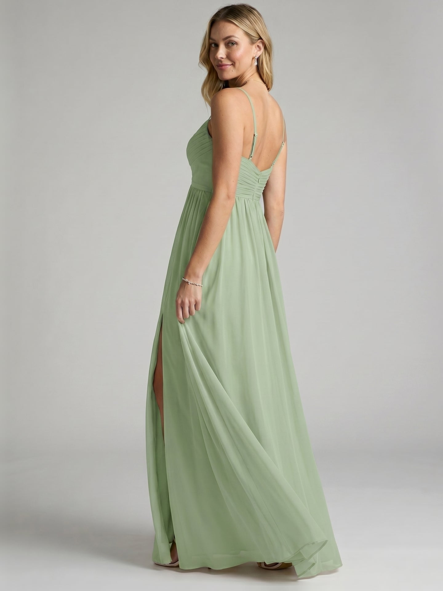 Simple Dusty Sage Chiffon A-Line Sweetheart Back Zip Ankle-Length Bridesmaid Dress