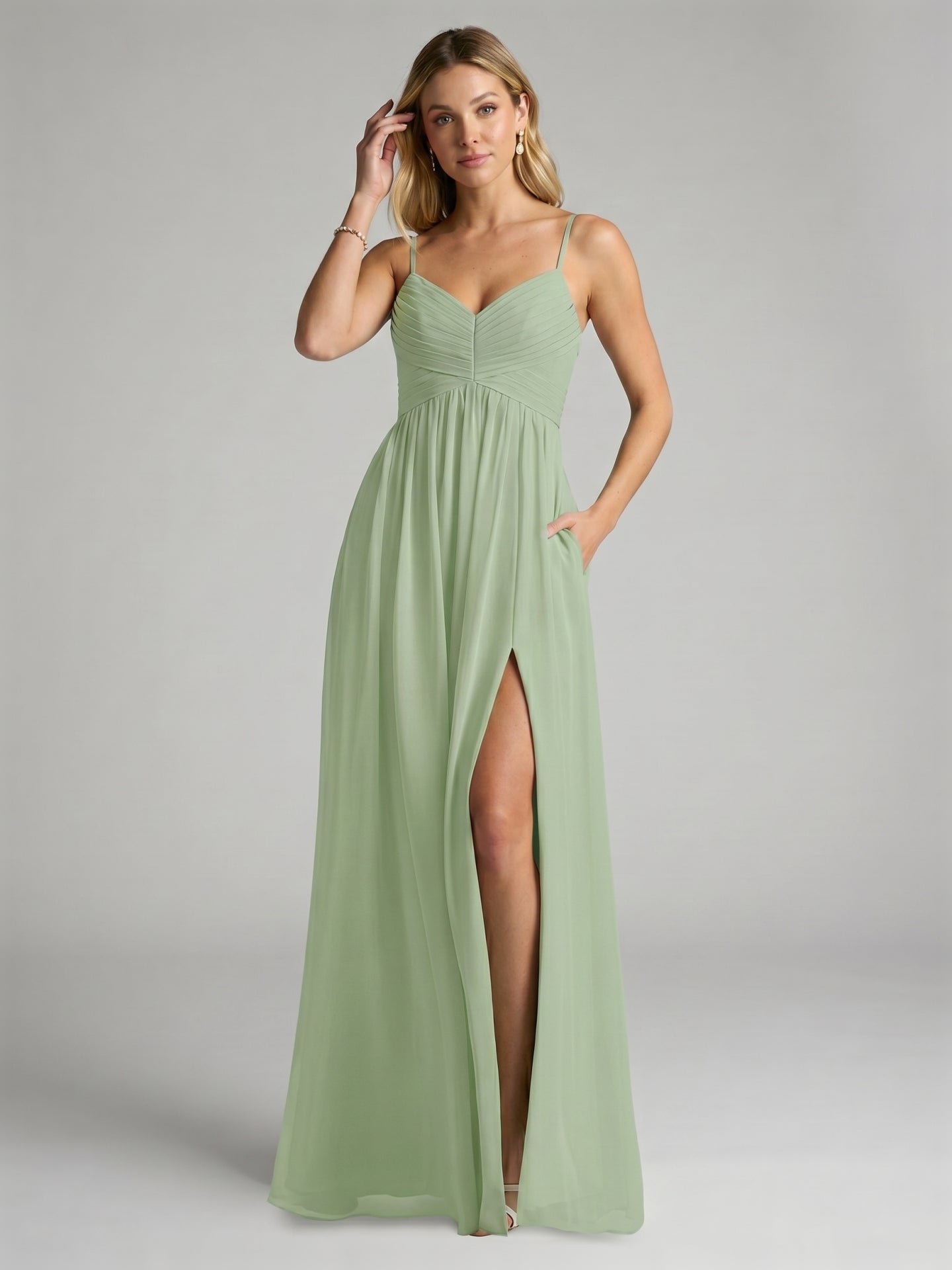Simple Dusty Sage Chiffon A-Line Sweetheart Back Zip Ankle-Length Bridesmaid Dress