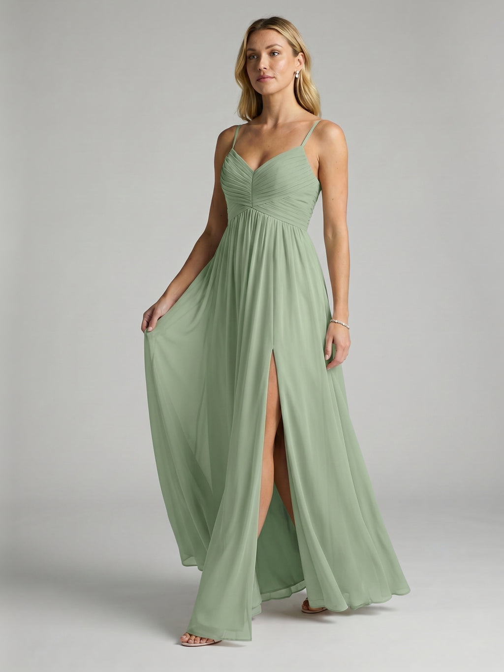 Simple Dusty Sage Chiffon A-Line Sweetheart Back Zip Ankle-Length Bridesmaid Dress