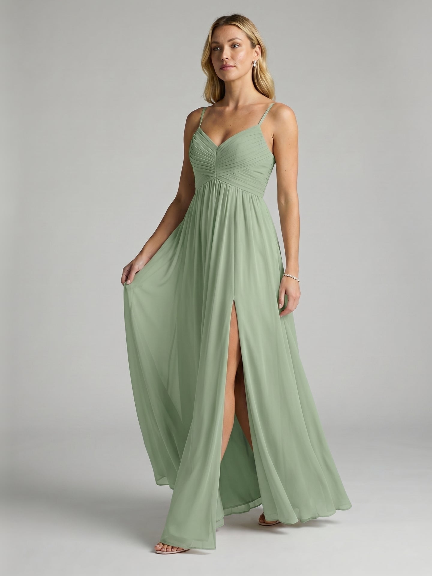 Simple Dusty Sage Chiffon A-Line Sweetheart Back Zip Ankle-Length Bridesmaid Dress